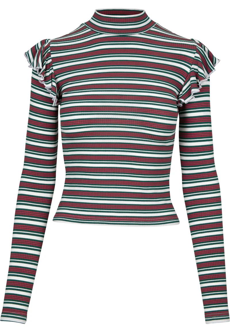 UC Rib Striped Volant Turtleneck L/S
