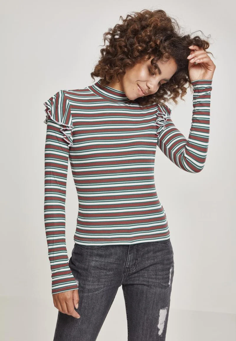 UC Rib Striped Volant Turtleneck L/S