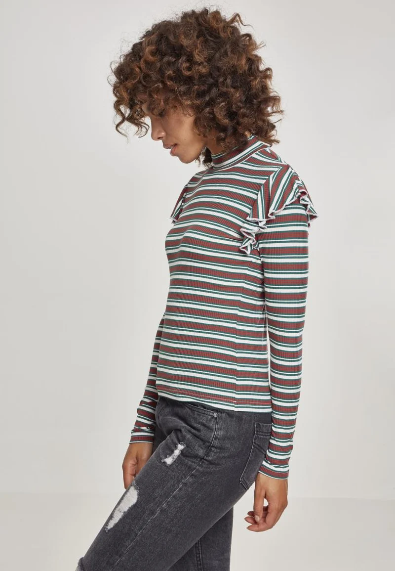 UC Rib Striped Volant Turtleneck L/S
