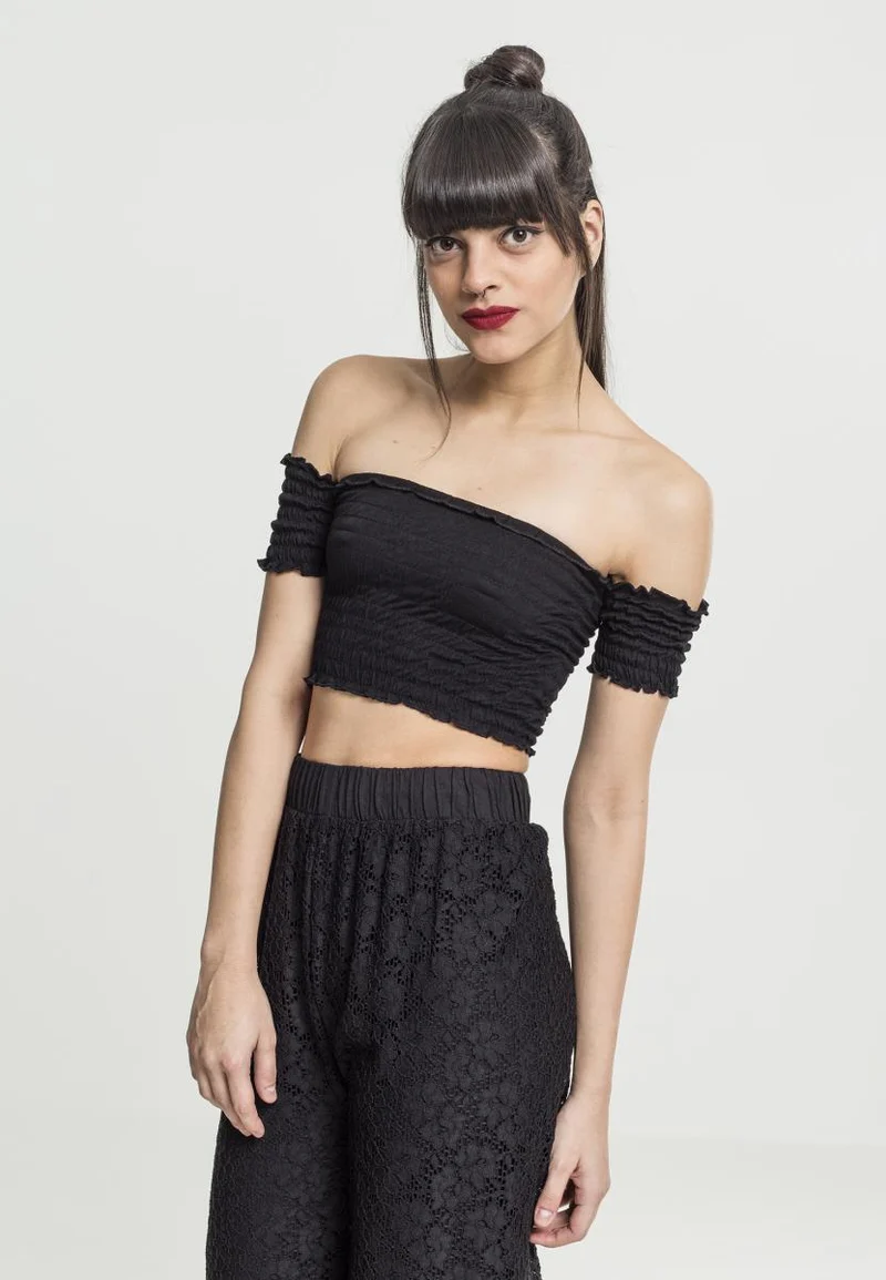 UC Cropped Cold Shoulder Smoke Top