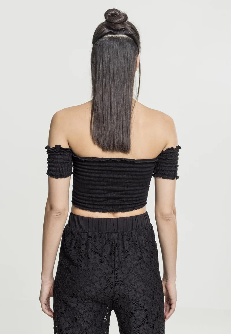 UC Cropped Cold Shoulder Smoke Top