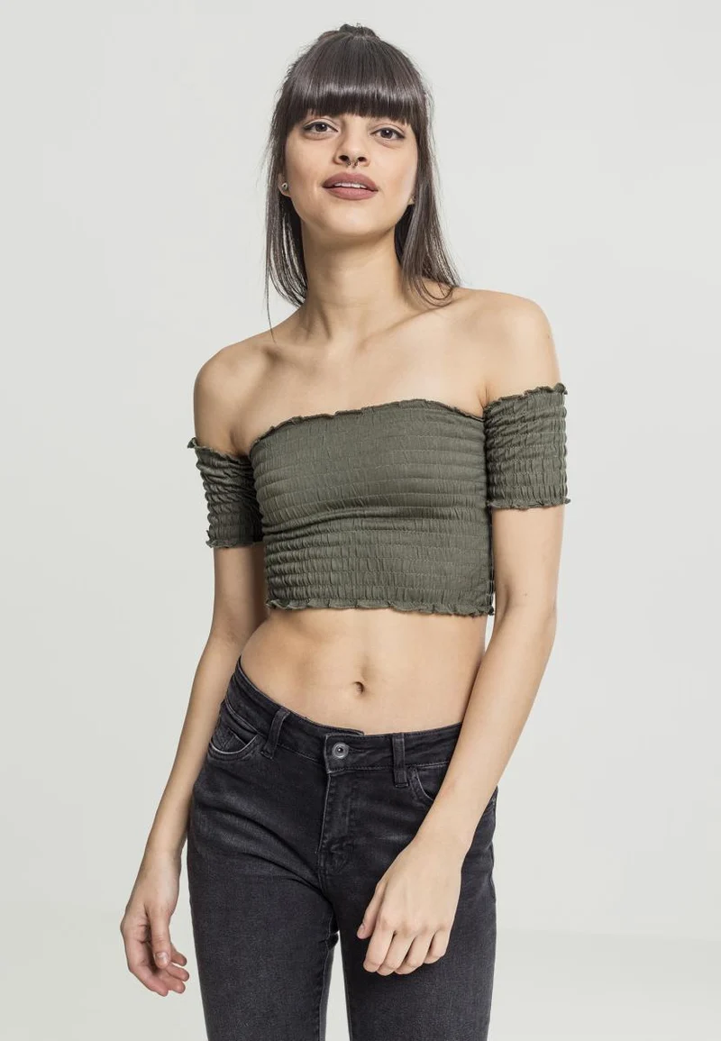 UC Cropped Cold Shoulder Smoke Top