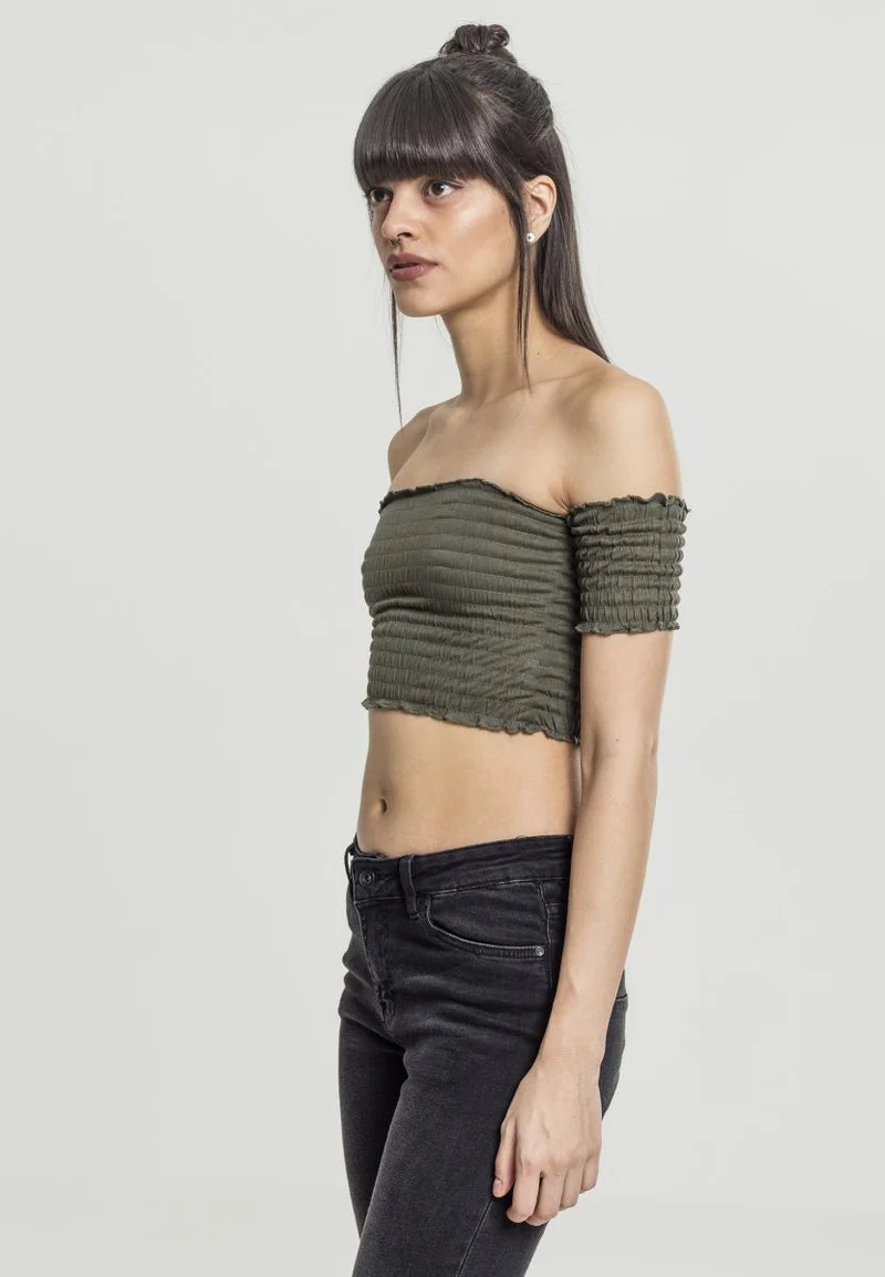 UC Cropped Cold Shoulder Smoke Top