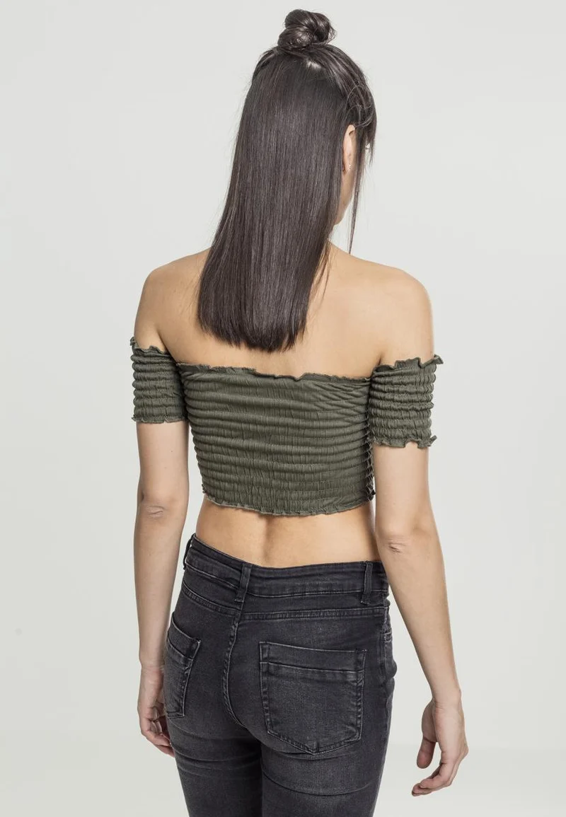 UC Cropped Cold Shoulder Smoke Top