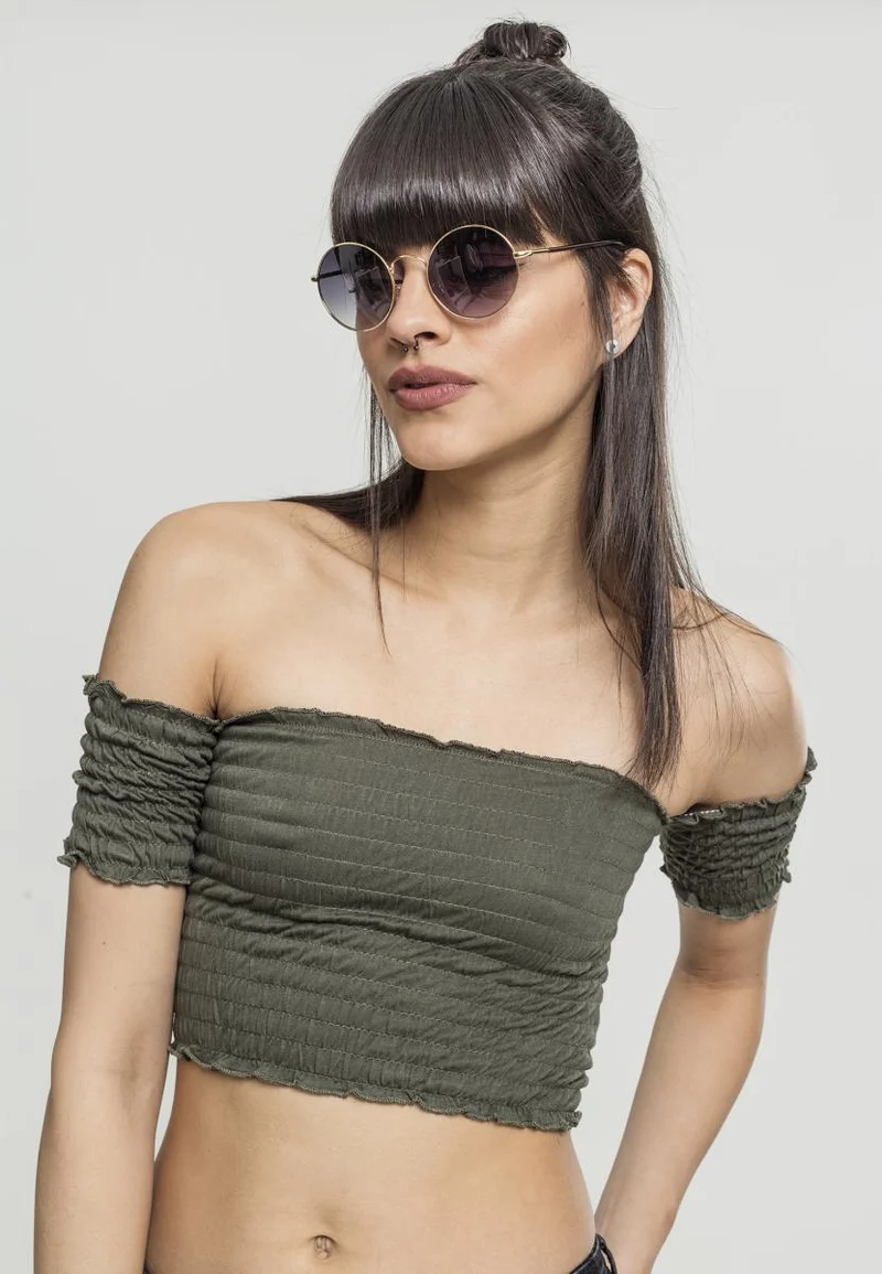 UC Cropped Cold Shoulder Smoke Top