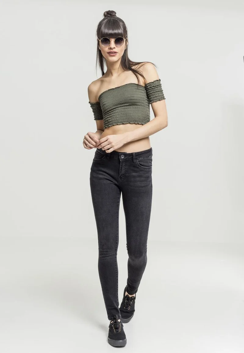 UC Cropped Cold Shoulder Smoke Top