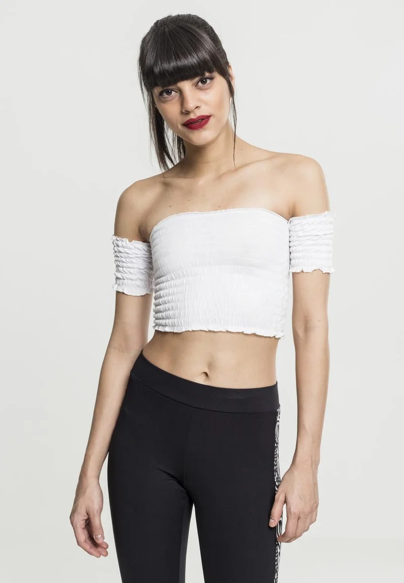 UC Cropped Cold Shoulder Smoke Top