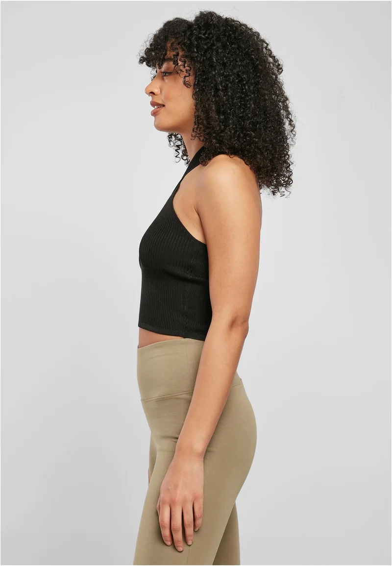 UC Rib Knit Crossed Halterneck Top