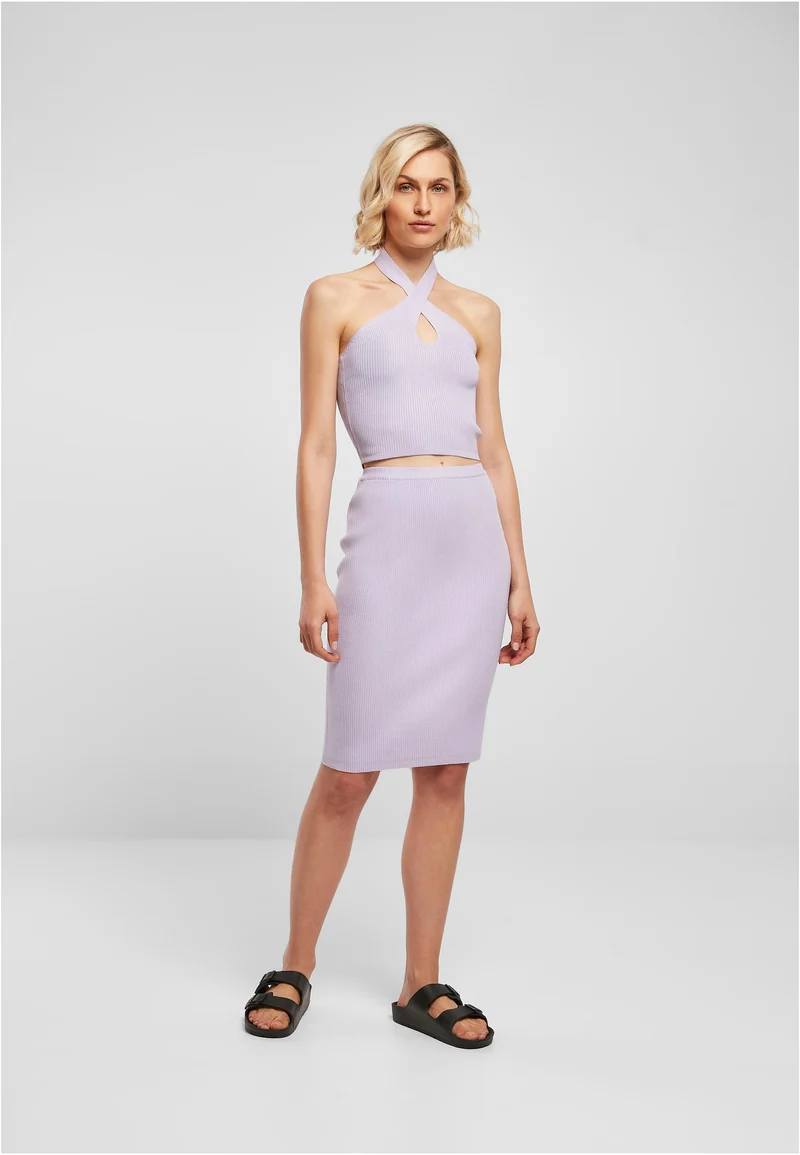 UC Rib Knit Crossed Halterneck Top