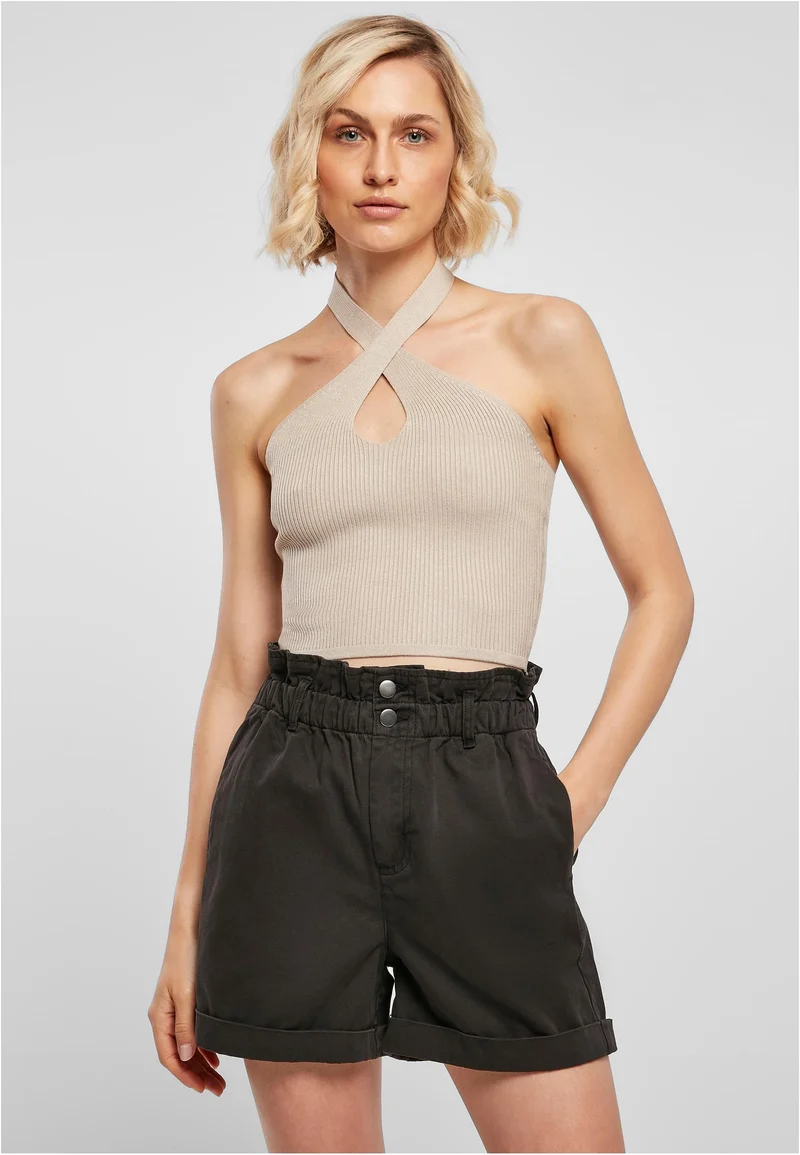 UC Rib Knit Crossed Halterneck Top