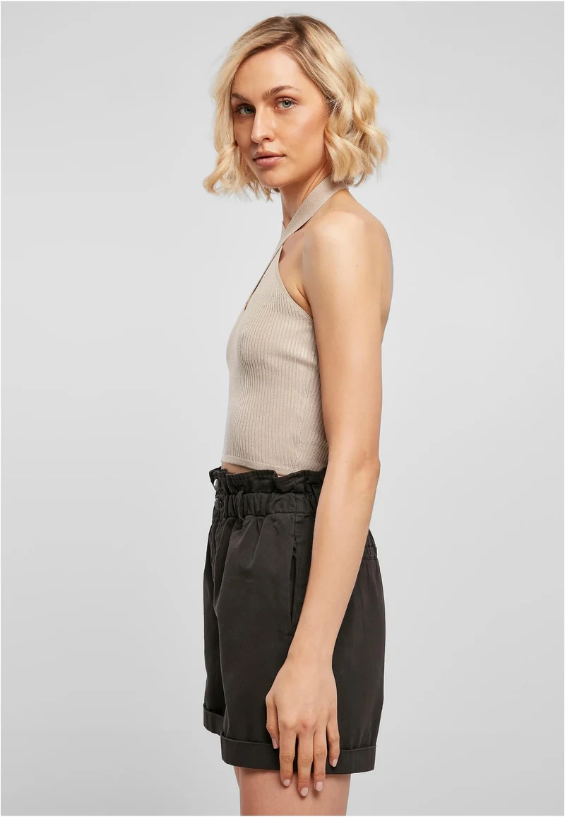UC Rib Knit Crossed Halterneck Top