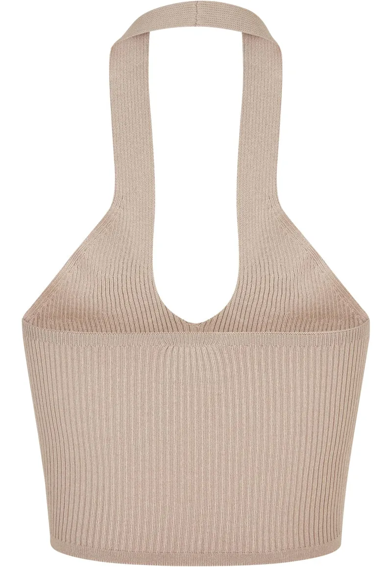 UC Rib Knit Crossed Halterneck Top