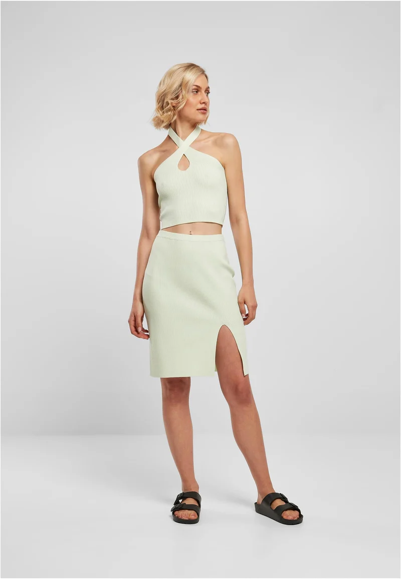 UC Rib Knit Crossed Halterneck Top