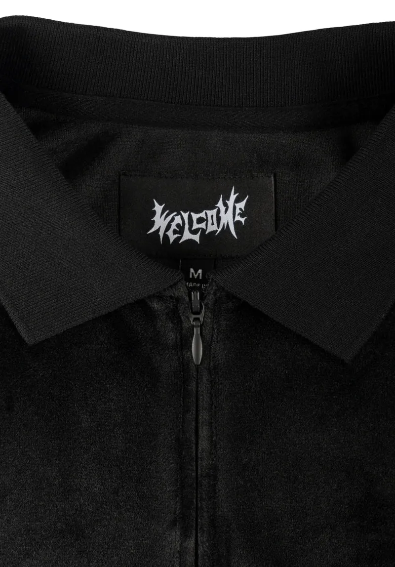 Grain Embroidered Velour Zip