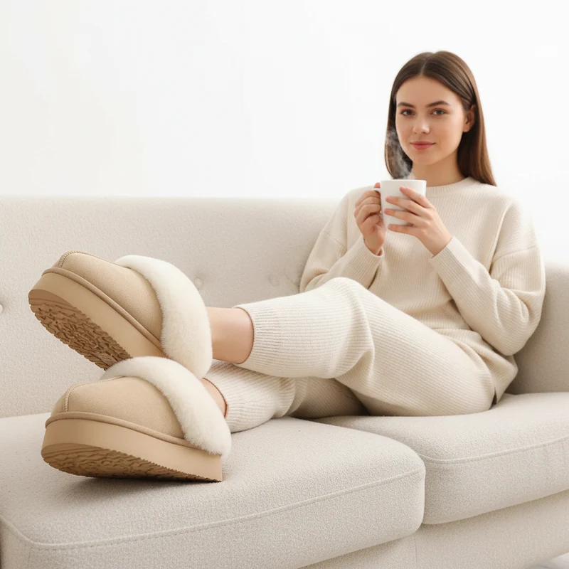 Kuschelige, flauschige Plateau-Slipper für Damen – Ultimativer Komfort und Stil für den Winter