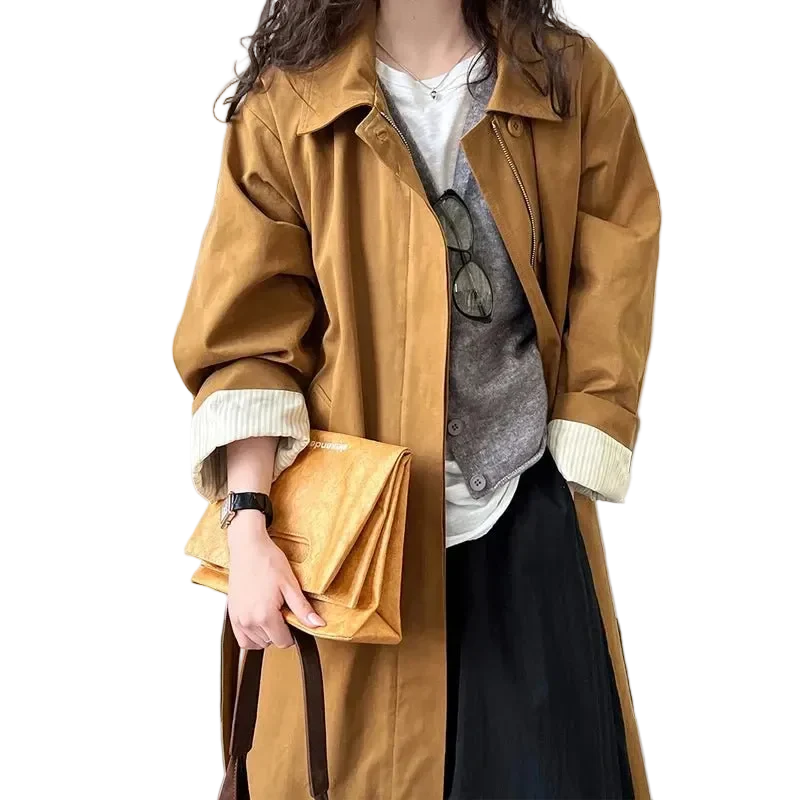 Neuer Damen-Trenchcoat aus 100 % Baumwolle mit Umlegekragen für den Frühling