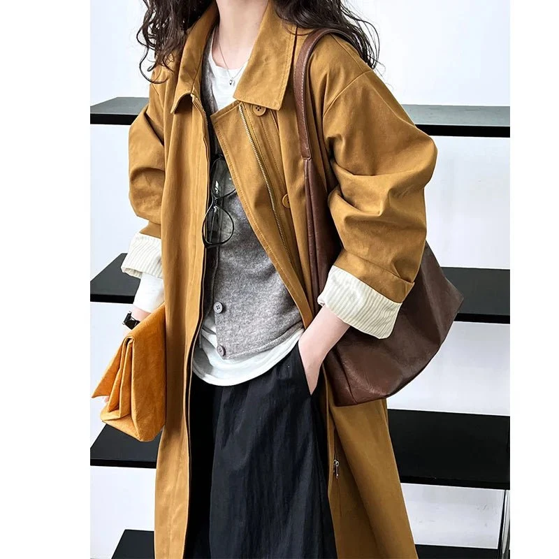 Neuer Damen-Trenchcoat aus 100 % Baumwolle mit Umlegekragen für den Frühling