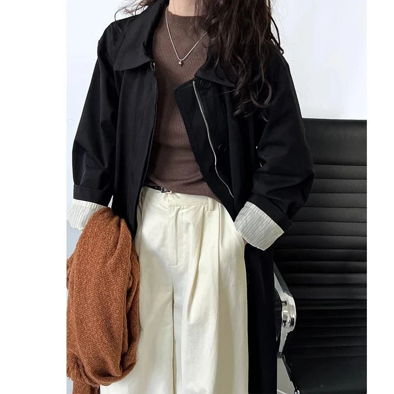 Neuer Damen-Trenchcoat aus 100 % Baumwolle mit Umlegekragen für den Frühling