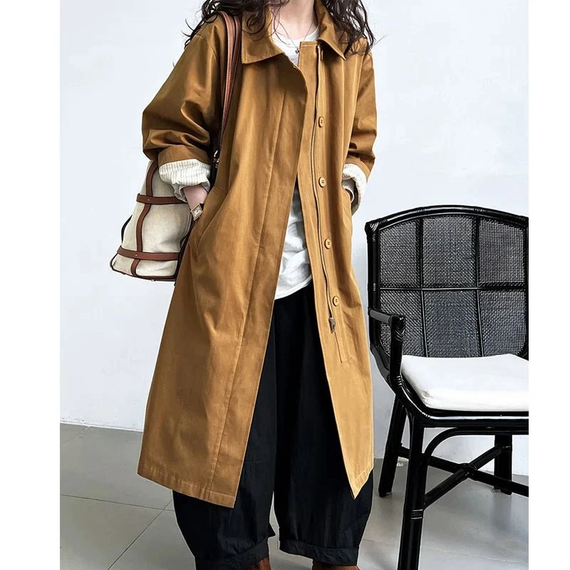 Neuer Damen-Trenchcoat aus 100 % Baumwolle mit Umlegekragen für den Frühling