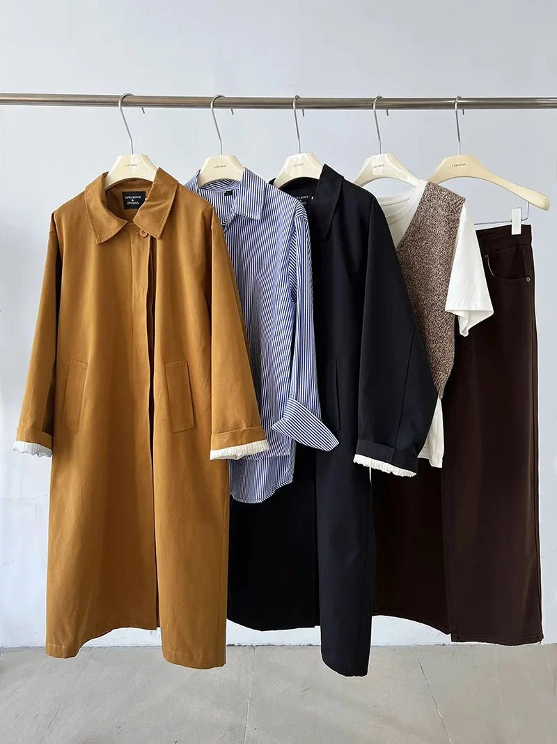 Neuer Damen-Trenchcoat aus 100 % Baumwolle mit Umlegekragen für den Frühling
