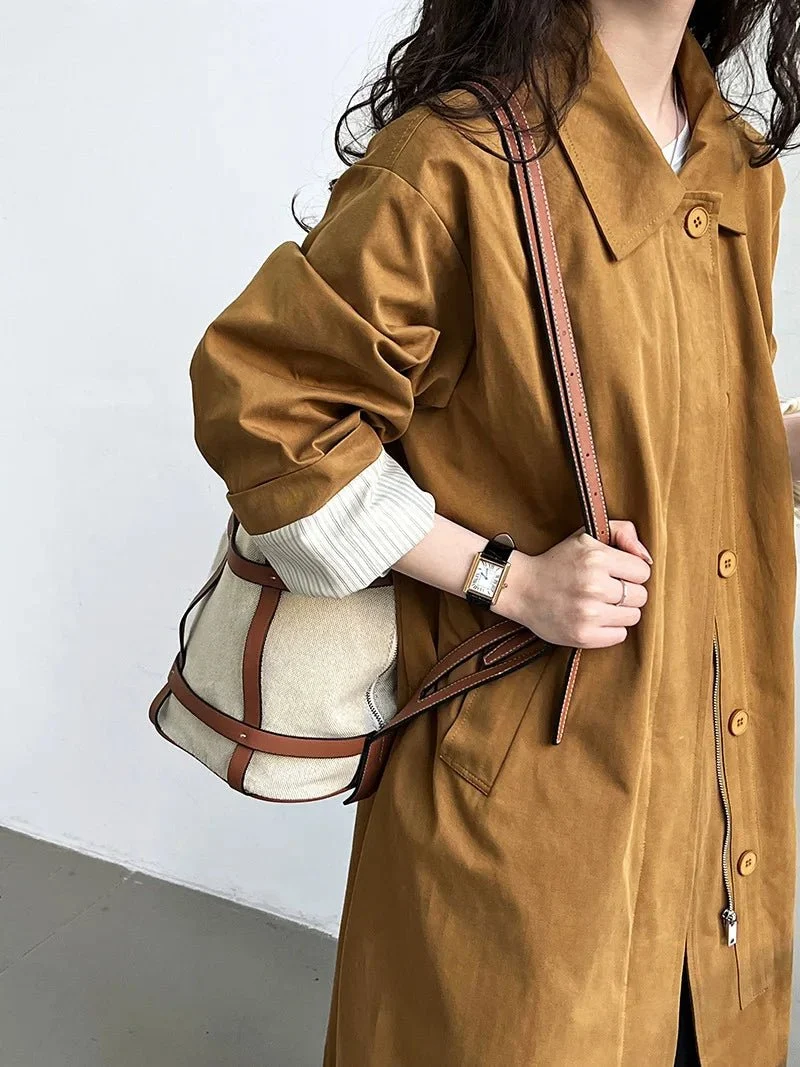 Neuer Damen-Trenchcoat aus 100 % Baumwolle mit Umlegekragen für den Frühling