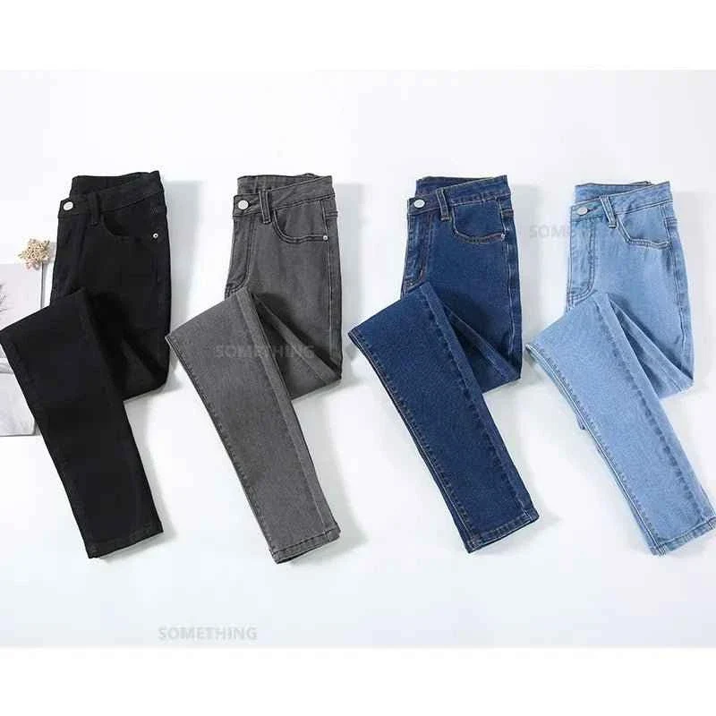 Stretch-Denim-Skinny-Jeans für Damen mit Hüftlift, lässige Slim-Fit-Hose in Schwarz, Grau und Blau