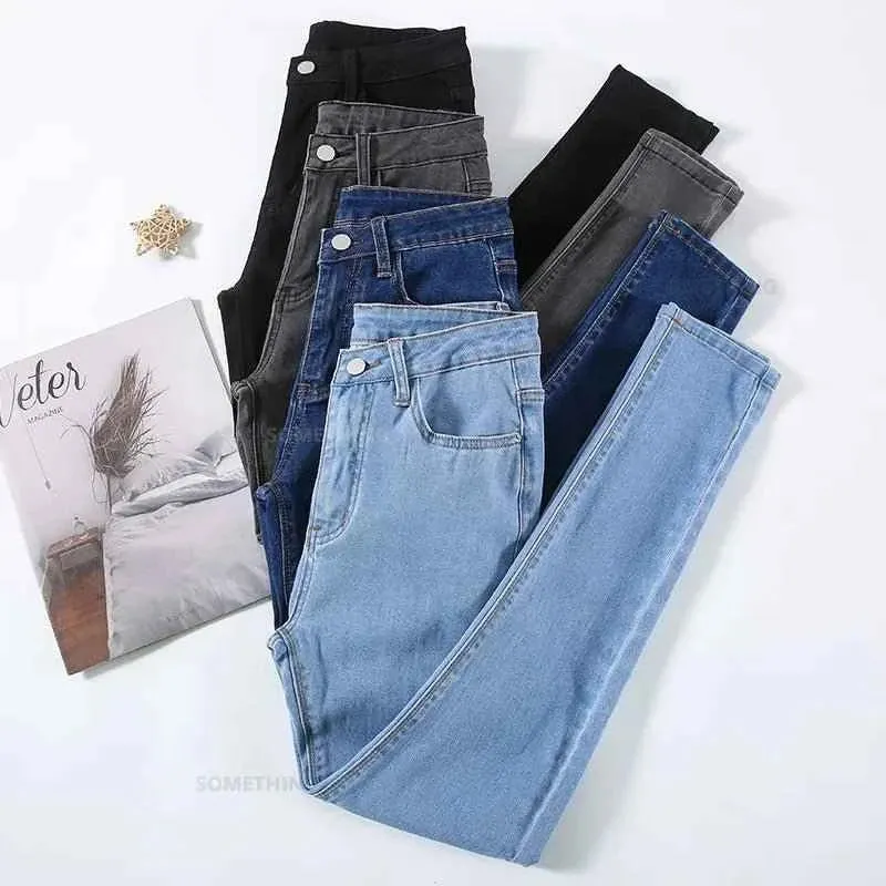 Stretch-Denim-Skinny-Jeans für Damen mit Hüftlift, lässige Slim-Fit-Hose in Schwarz, Grau und Blau