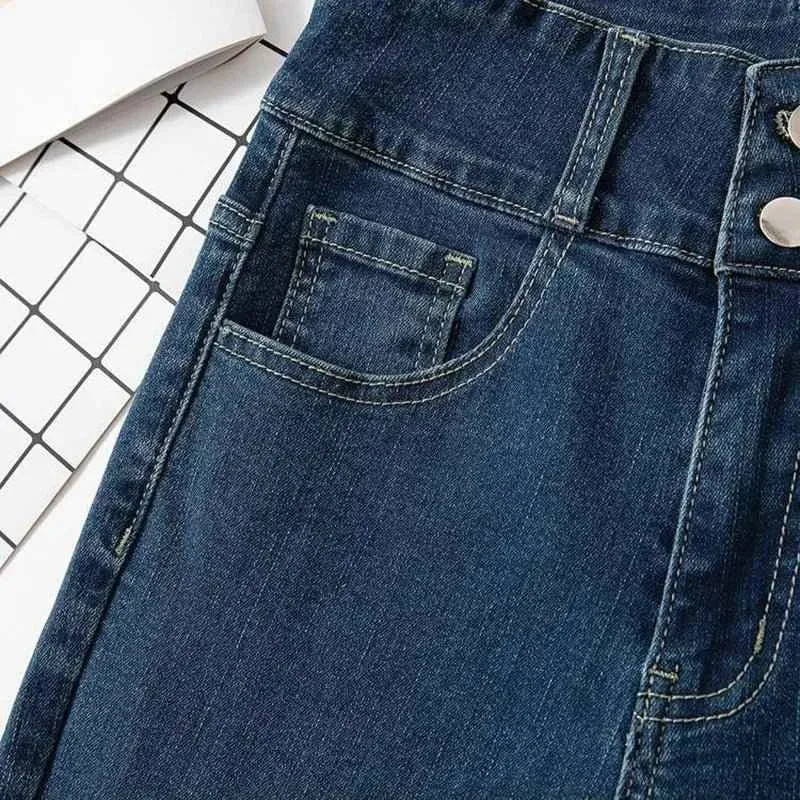 High Waist Slim Flare Jeans für Damen, koreanische Casual Skinny Denim Pants, Streetwear Pantalones Vintage Vaqueros Stretch Trousers