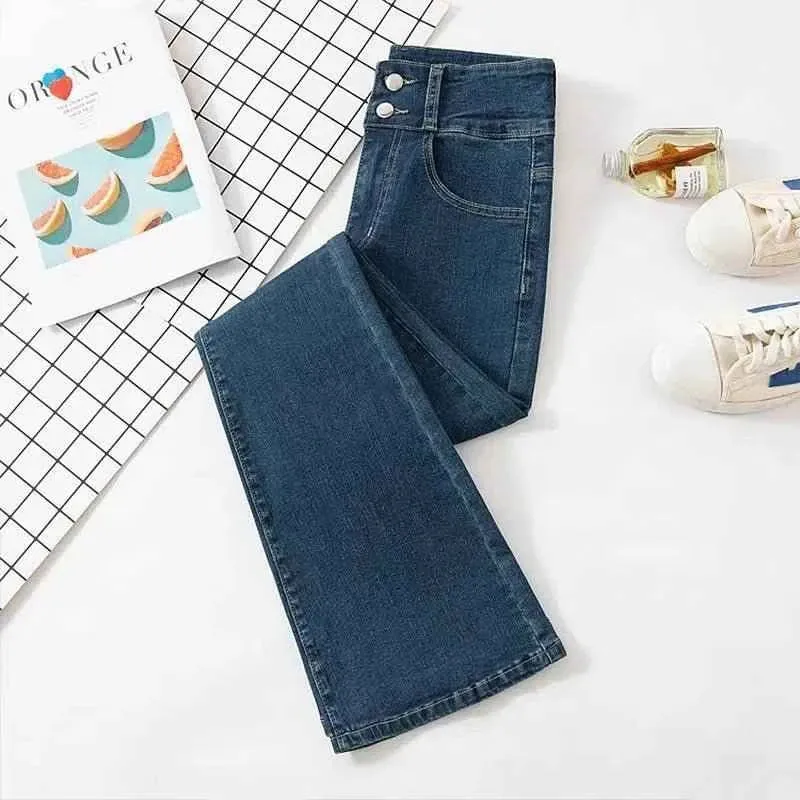 High Waist Slim Flare Jeans für Damen, koreanische Casual Skinny Denim Pants, Streetwear Pantalones Vintage Vaqueros Stretch Trousers