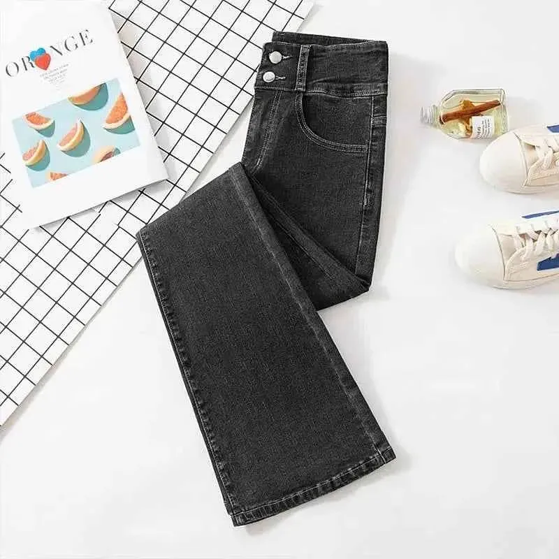 High Waist Slim Flare Jeans für Damen, koreanische Casual Skinny Denim Pants, Streetwear Pantalones Vintage Vaqueros Stretch Trousers