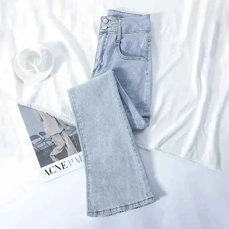 High Waist Slim Flare Jeans für Damen, koreanische Casual Skinny Denim Pants, Streetwear Pantalones Vintage Vaqueros Stretch Trousers