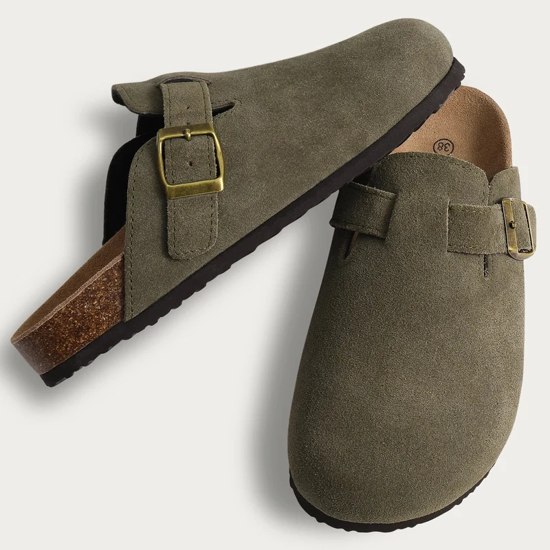Comwarm Damen-Wildleder-Pantoletten mit Fußgewölbeunterstützung – Bequeme Strandsandalen und Clogs