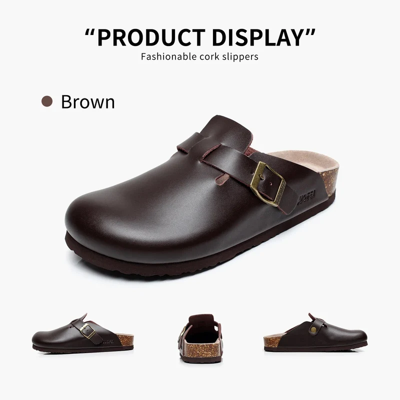 Pantoletten aus PU-Leder mit Fußgewölbeunterstützung – Sandalen mit Korkfußbett