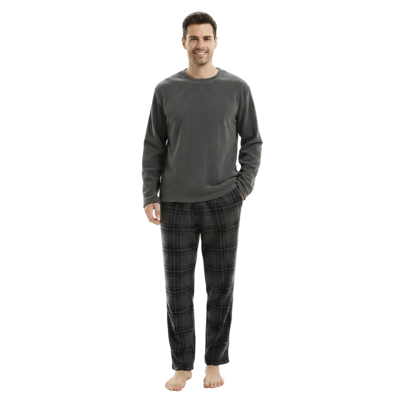 Kuscheliger Fleece-Pyjama für Herren – Ultimativer Komfort in stilvoller grauer Karo-Loungewear