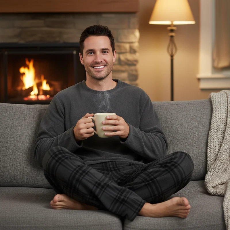 Kuscheliger Fleece-Pyjama für Herren – Ultimativer Komfort in stilvoller grauer Karo-Loungewear