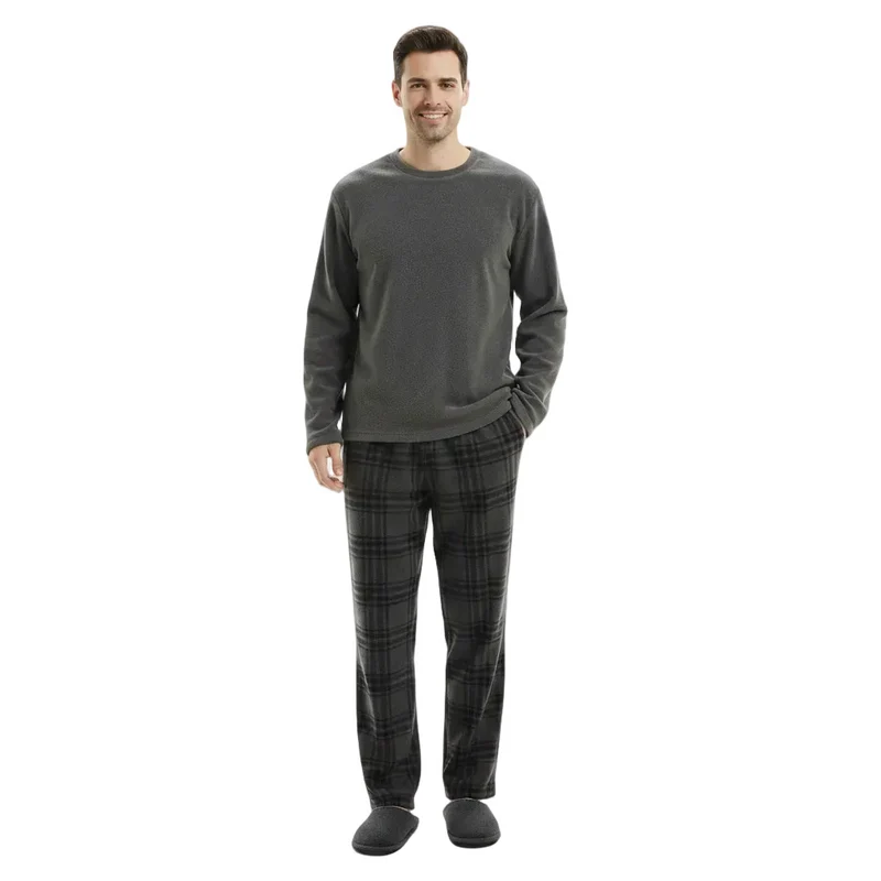 Kuscheliger Fleece-Pyjama für Herren – Ultimativer Komfort in stilvoller grauer Karo-Loungewear