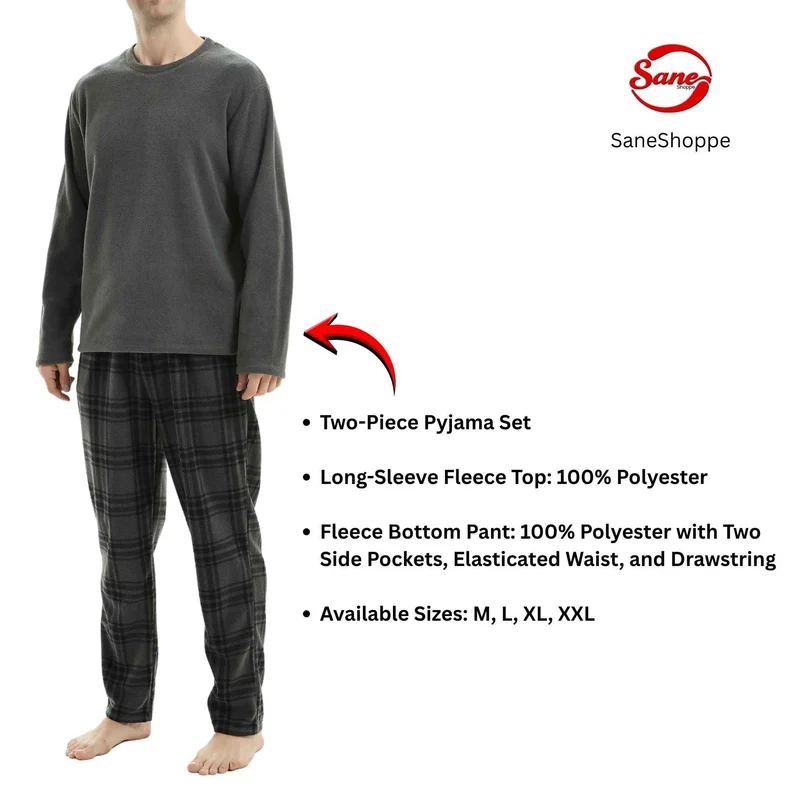 Kuscheliger Fleece-Pyjama für Herren – Ultimativer Komfort in stilvoller grauer Karo-Loungewear