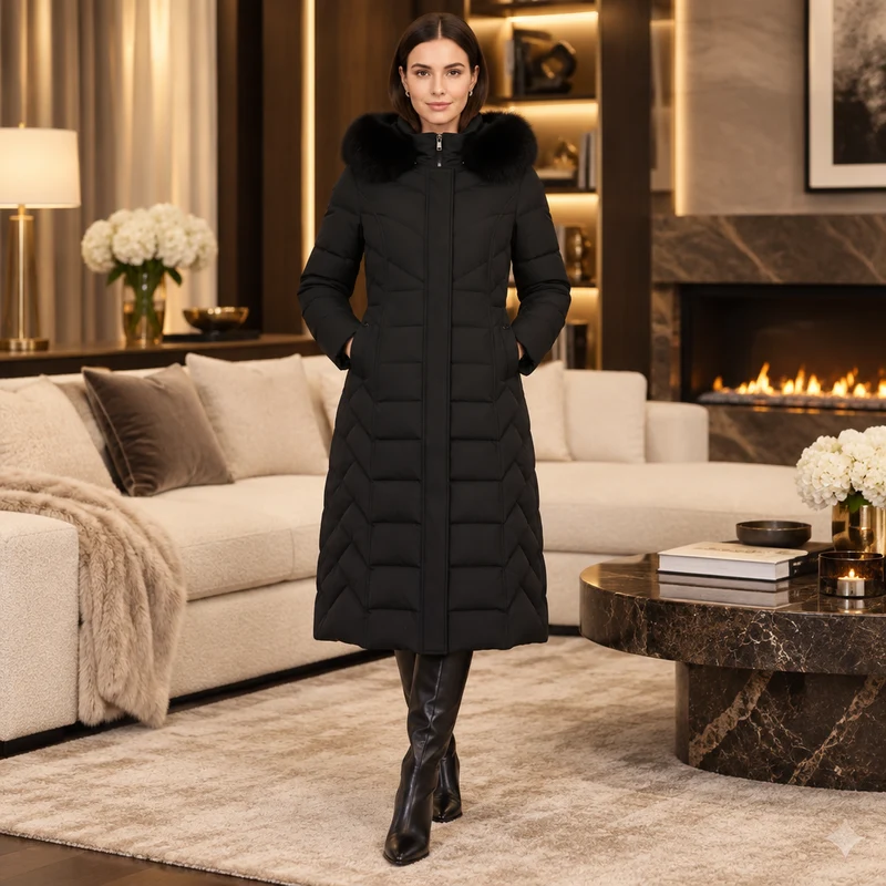 Verleihen Sie Ihrem Stil mit unserem eleganten langen Baumwollmantel das gewisse Etwas.
