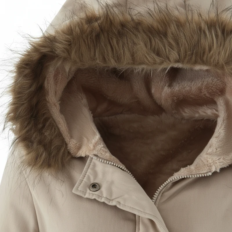 Bleiben Sie kuschelig und schick mit unserer Jacke mit dickem Pelzkragen.