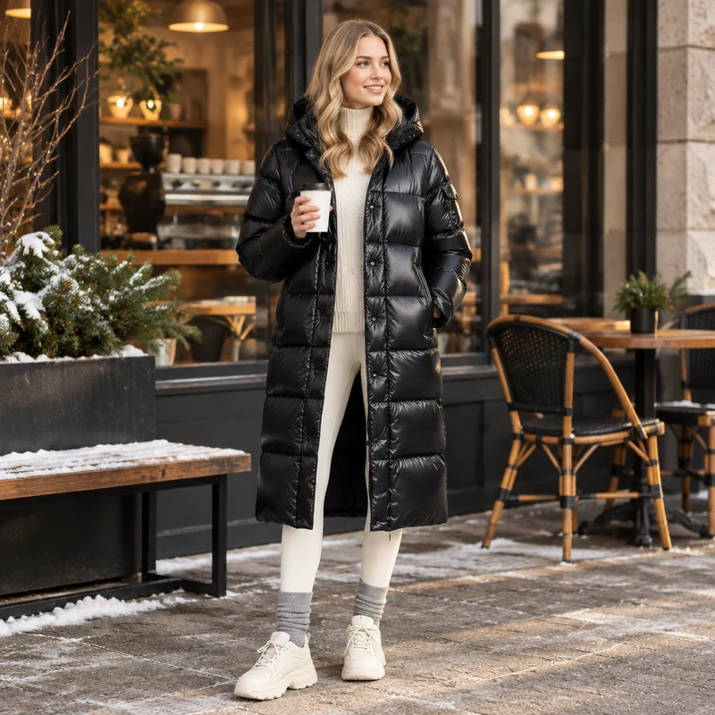 Langer, wattierter Kapuzenmantel: Kuschelig warm und schick durch den Winter