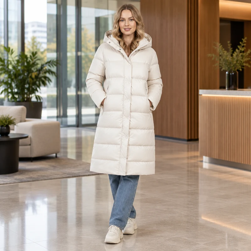 Langer, wattierter Kapuzenmantel: Kuschelig warm und schick durch den Winter