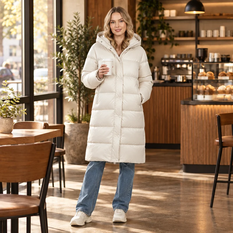 Langer, wattierter Kapuzenmantel: Kuschelig warm und schick durch den Winter