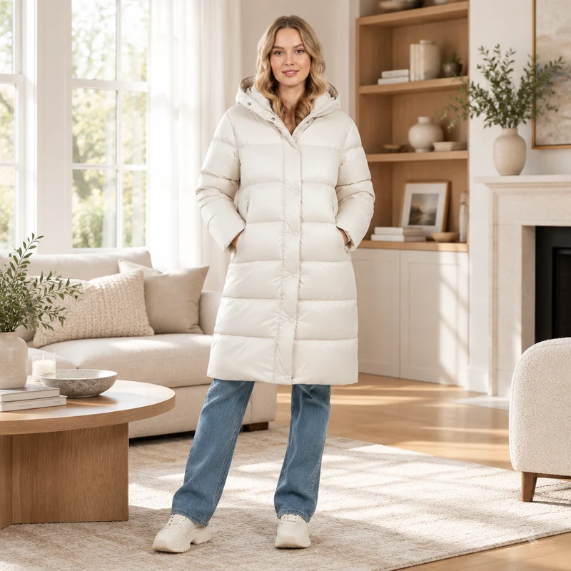 Langer, wattierter Kapuzenmantel: Kuschelig warm und schick durch den Winter