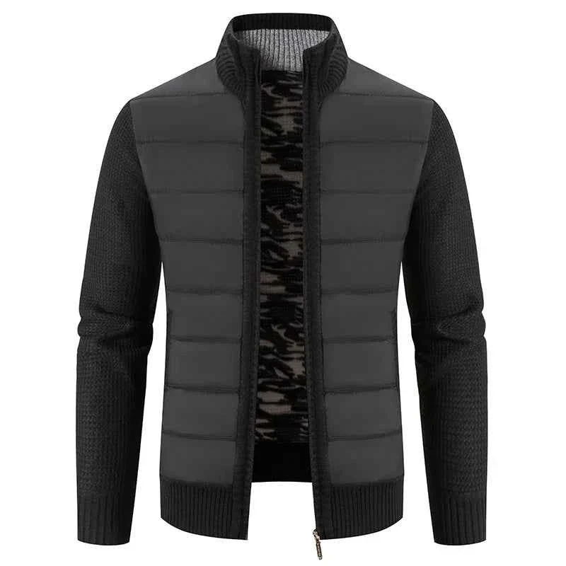 Herren-Fleece-Cardigan – Warmer Patchwork-Strickmantel
