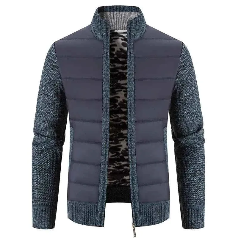 Herren-Fleece-Cardigan – Warmer Patchwork-Strickmantel