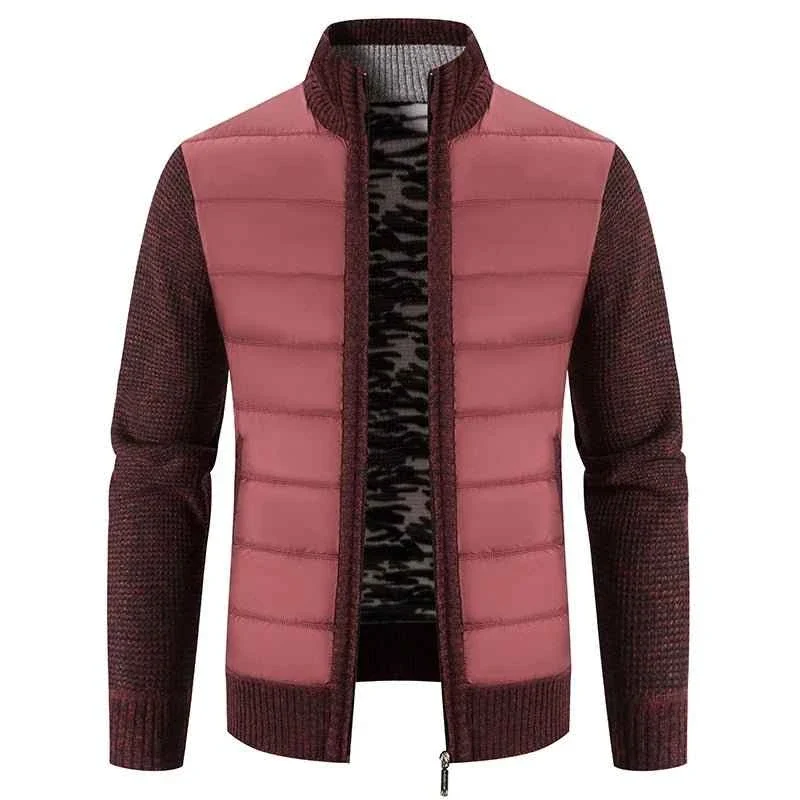 Herren-Fleece-Cardigan – Warmer Patchwork-Strickmantel