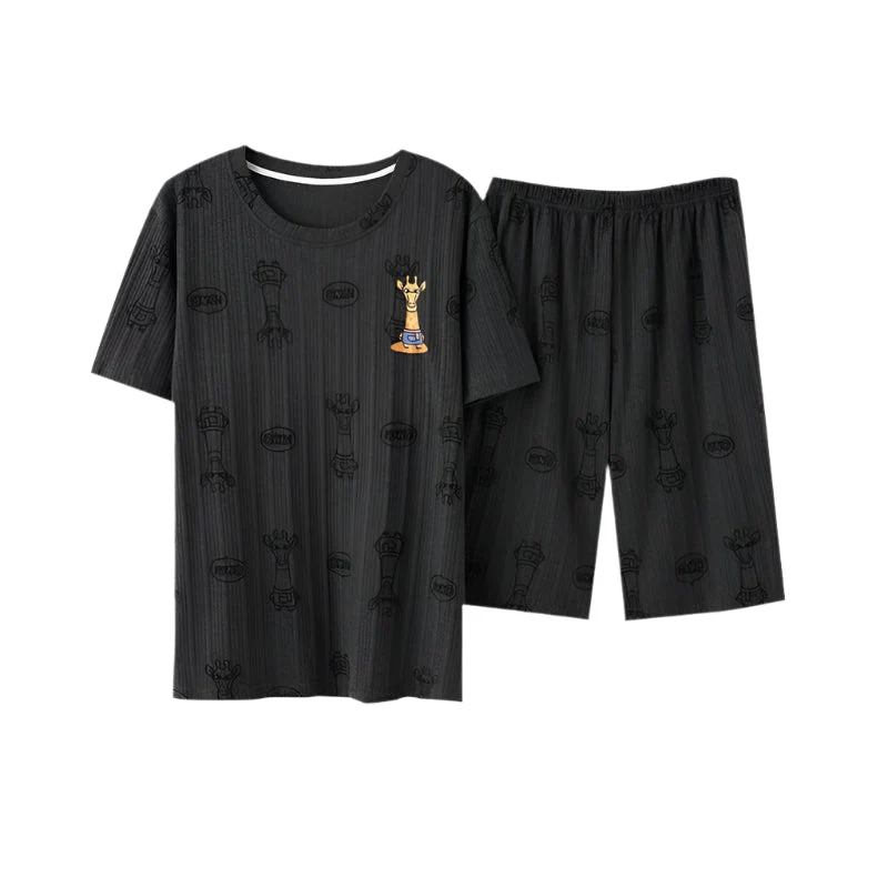 Herren-Pyjama aus weicher Baumwolle mit Cartoon-Motiven – Bequemes Set in den Größen L-3XL