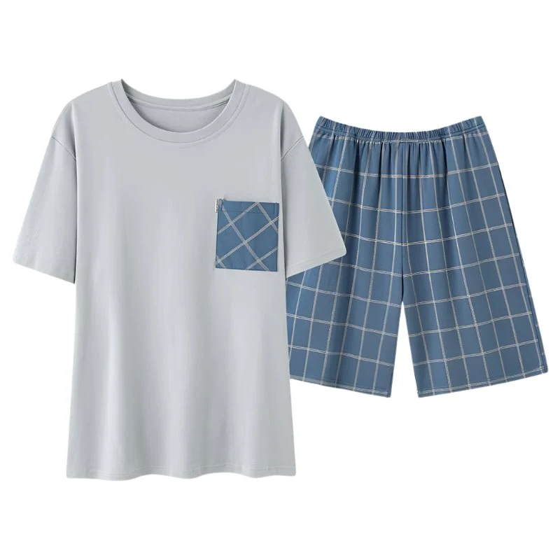 Sommerpyjama-Set für Herren – Kurzarm- und Shorts-Set aus Kunstbaumwolle