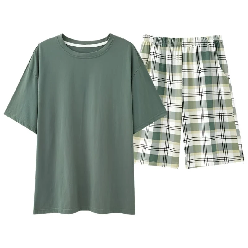 Sommerpyjama-Set für Herren – Kurzarm- und Shorts-Set aus Kunstbaumwolle