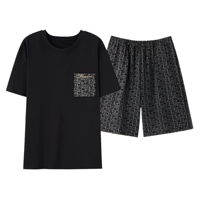 Sommerpyjama-Set für Herren – Kurzarm- und Shorts-Set aus Kunstbaumwolle